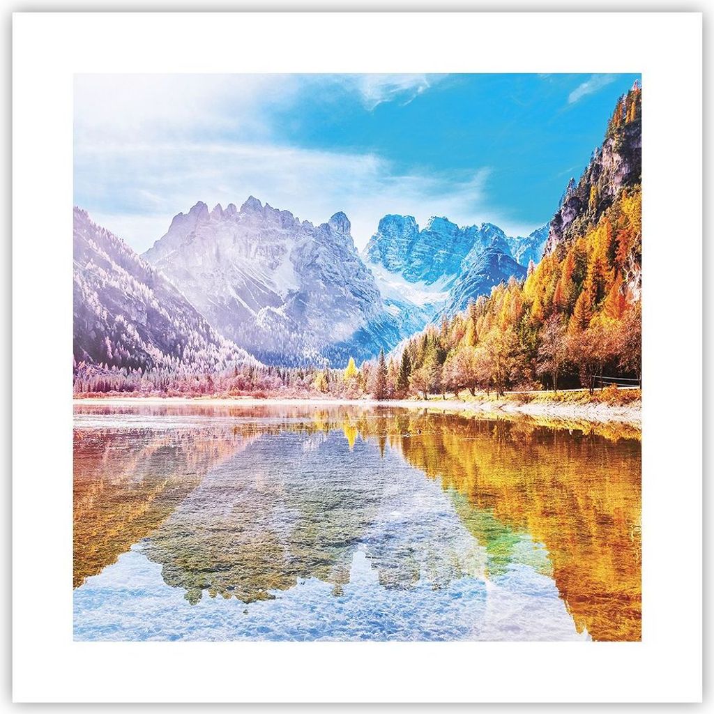 Poster - Poster ohne Rahmen - Herbst Landschaft Berge - 40x40 cm - Wand Bild - Wanddeko - Wandbilder - Kunstposter - Wandposter - Bilder - Kunstdru...