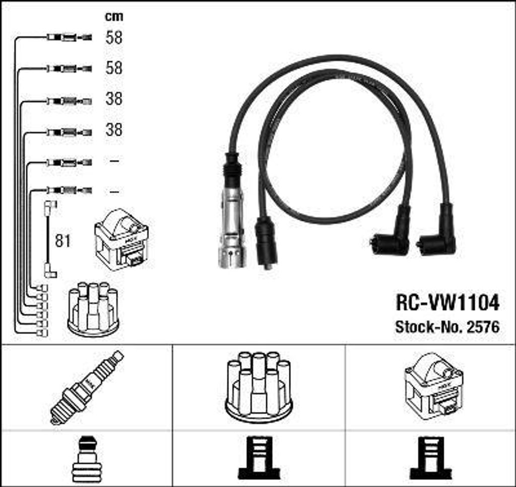 NGK 2576 Zündkabelsatz Zündleitungssatz für VW Derby (86C, 80)