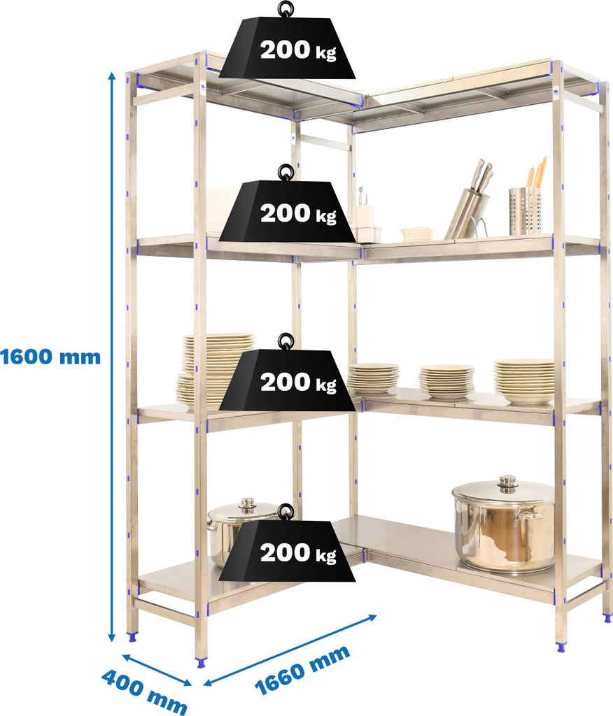 SIMONINOX CORNER Metallregal 4SS/1600x(1660-1260)x400
