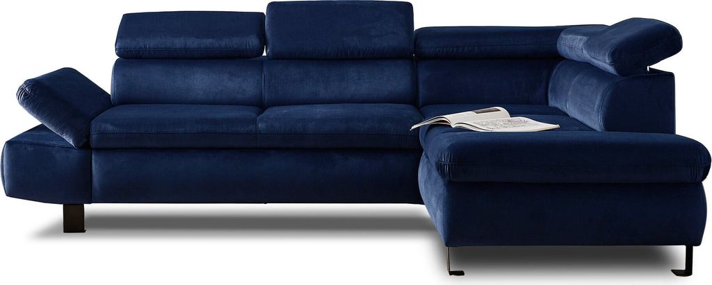 Lisa Design Nairobi - Ecksofa mit Schlaffunktion - Samtsofa - 5 Sitzplätze - mit Kopfstützen - rechts. , Nachtblau