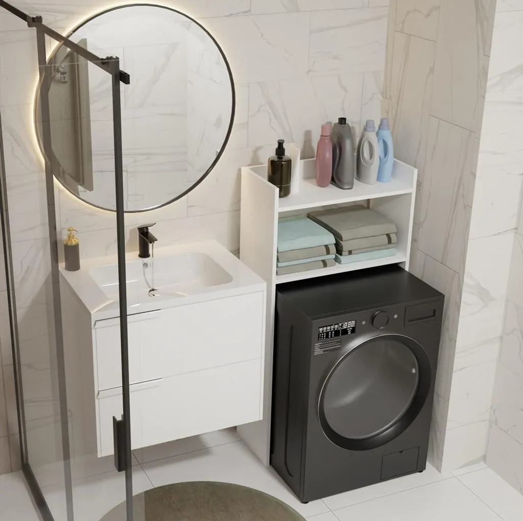 Meuble de Rangement Dessus Machine à Laver Nina Blanc à 2 Étagères Fixes
