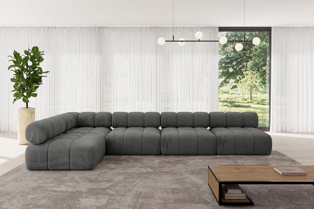 ALTDECOR Modulares Sofa Ecksofa in L-Form - Samaro-L3 - 380x190x70 cm Dunkelgrau universal, links/rechts Corner modular Sofa Eckcouch Couch Wohnlan...