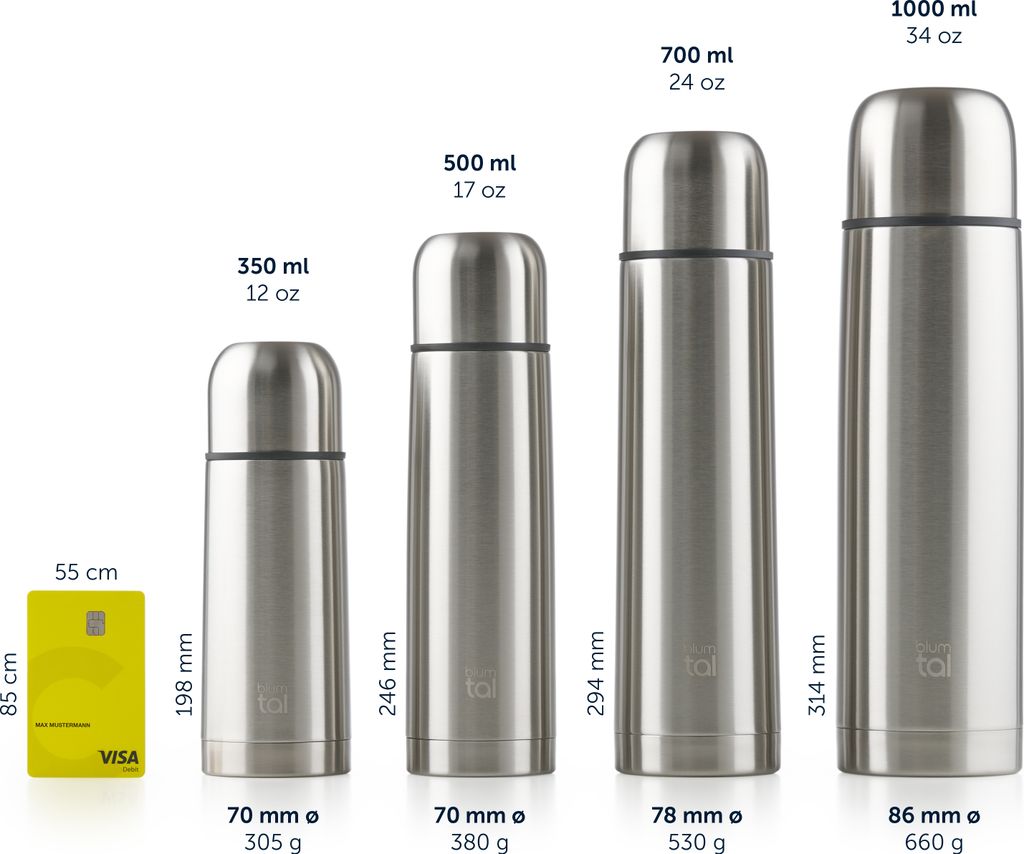 Blumtal Thermosflasche 700ml Silber – BPA-frei, auslaufsicher, Edelstahl, Thermoskanne für unterwegs