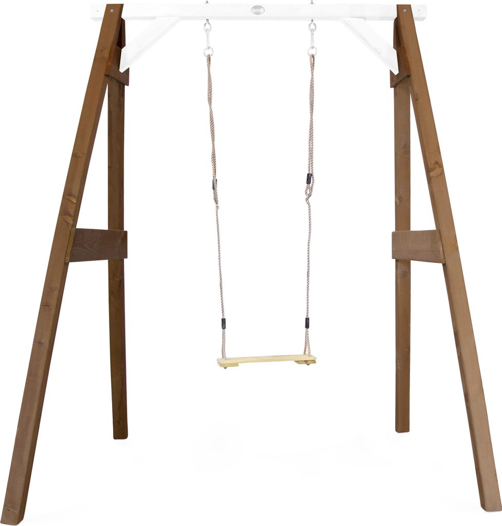 AXI Schaukel in Braun / Weiß aus Holz | Einzelschaukel mit Gestell für Kinder | Kinderschaukel / Schaukelgestell für den Garten