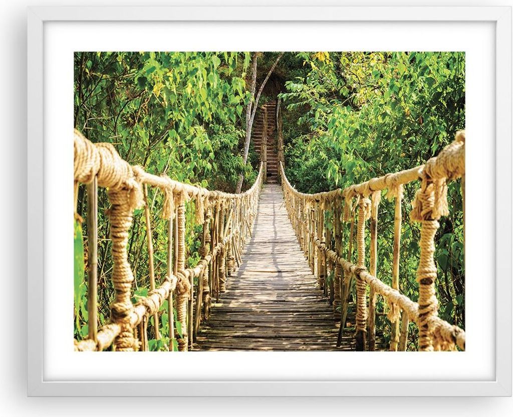 Gerahmtes Poster - Weißer Rahmen - Brücke Seil Dschungel - Produktbild 