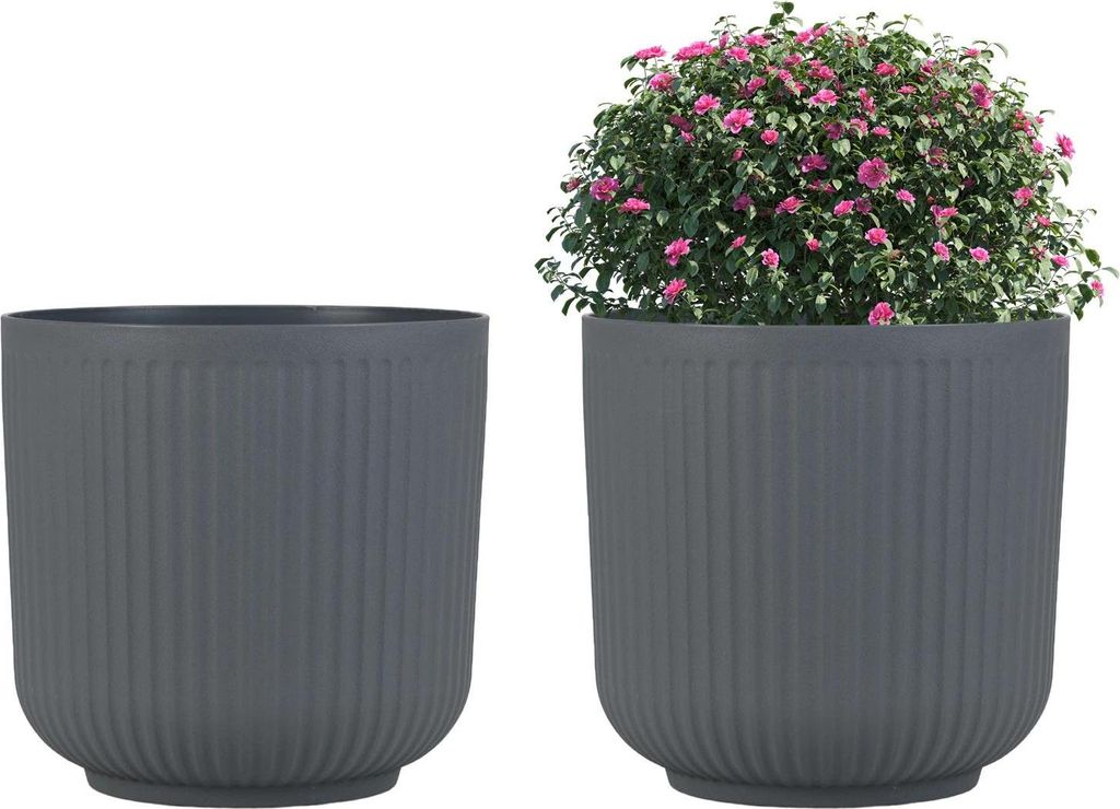 Pflanz- & Blumentöpfe - 2er Set - Runde Form - 32 cm Höhe - Mit Drainagelöchern - Wetterfest - Kunststoff