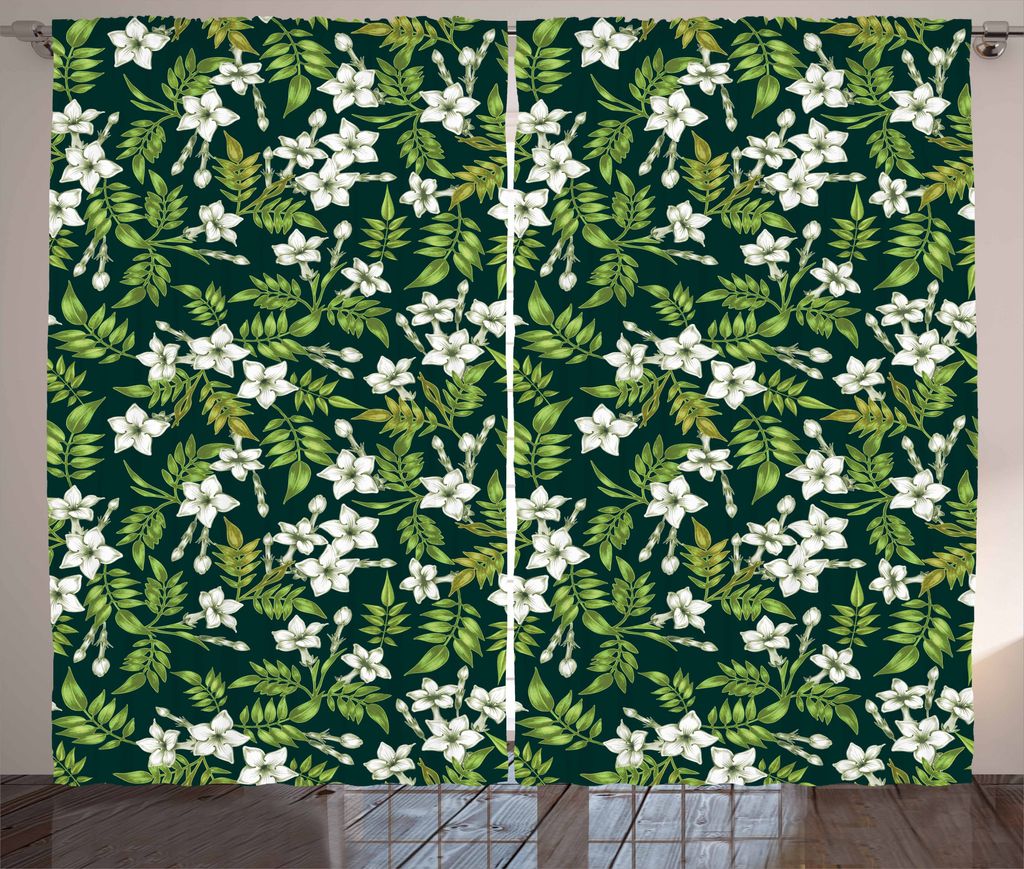 ABAKUHAUS Jasmin Rustikaler Gardine, Awakening Blumenknospe, Schlafzimmer Kräuselband Vorhang mit Schlaufen und Haken, 280 x 175 cm, Apfelgrün Of...