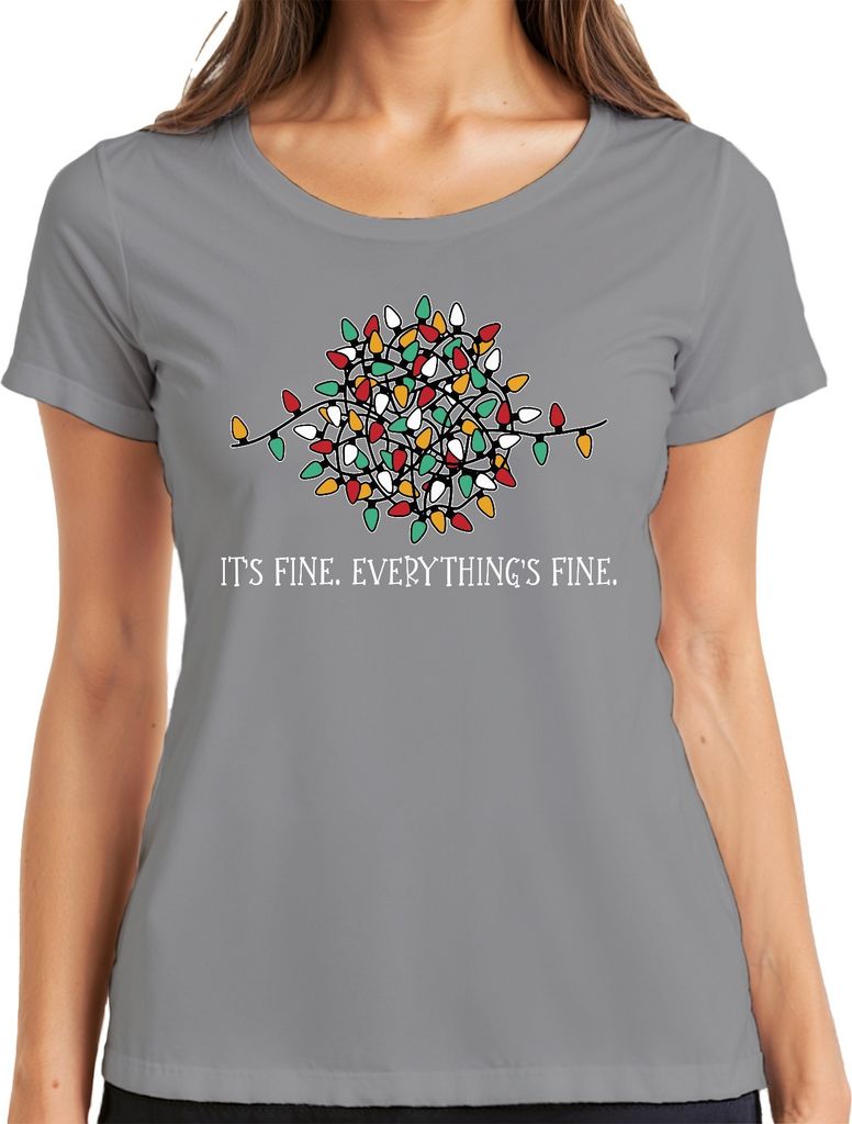 It's Fine Everything Fine Lichterkette Lustig - Weihnachten Weihnachtsgeschenk Christmas Damen T-Shirt, Grau, M