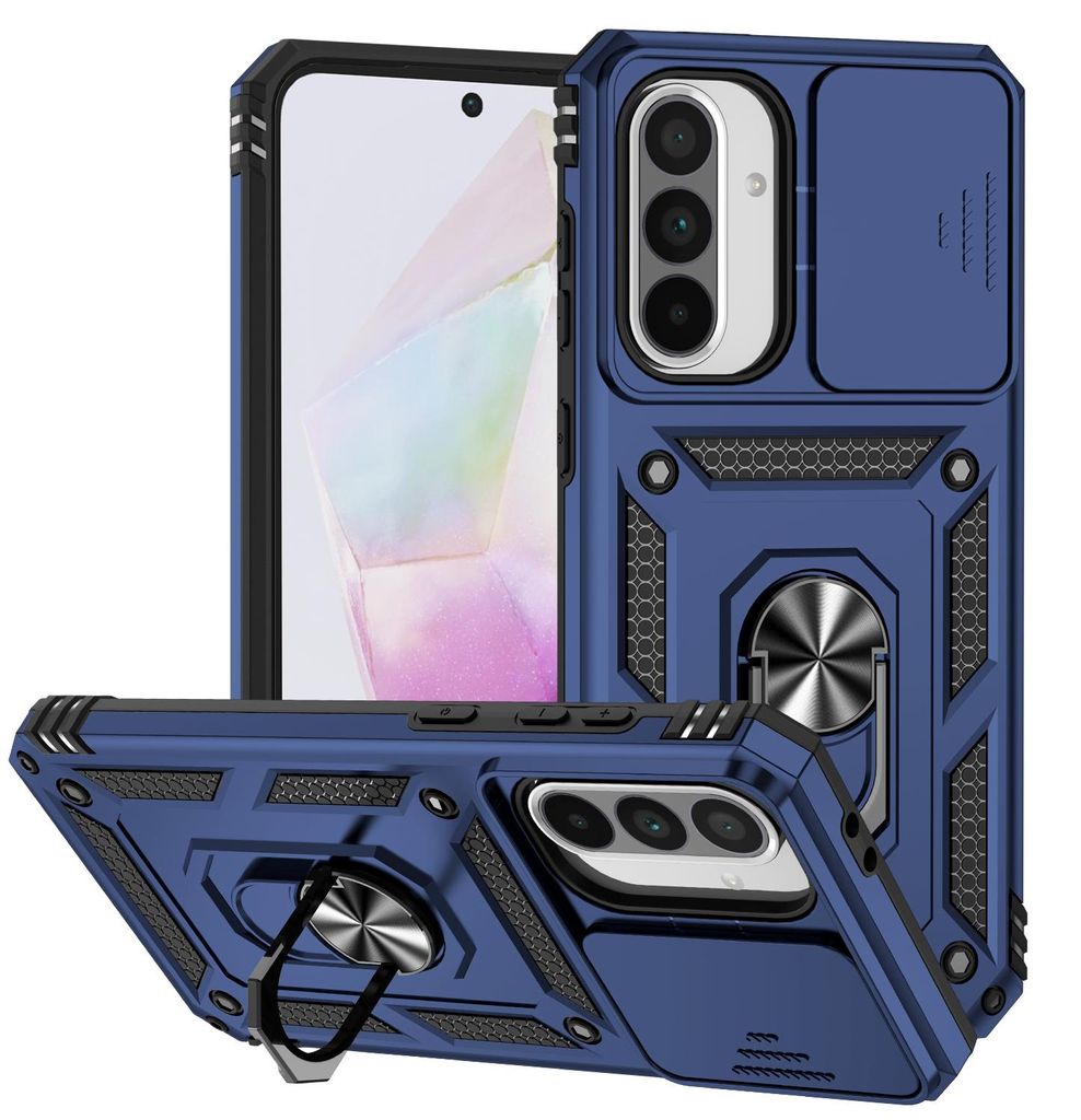 Galaxy A56 / A36 Hülle mit Schiebe Kamera Schutz und Ringhalter Ständer Robust Rüstung Schutzhülle für Samsung Galaxy A56 / A36 Blau