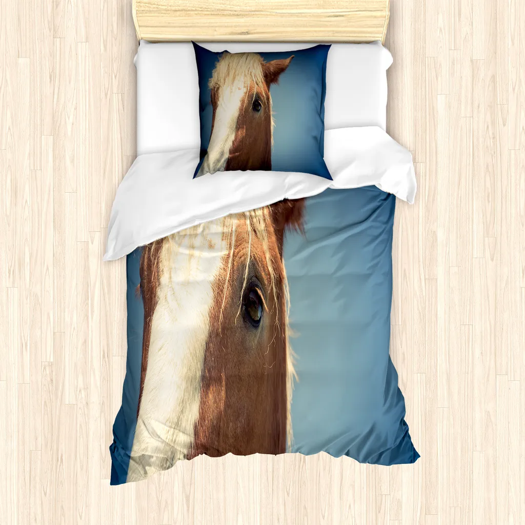 ABAKUHAUS Set Copripiumino Cavallo Olandese 135x200cm Blu Ardesia