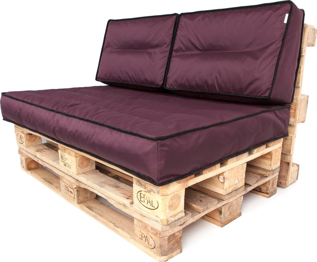 PillowPrim Palettenkissen Set abnehmbar Bezug wasserdicht Palettenauflagen Gartenkissen Set (Sitzkissen 120x80 + Rückenlehne 2x60x40) Rotwein