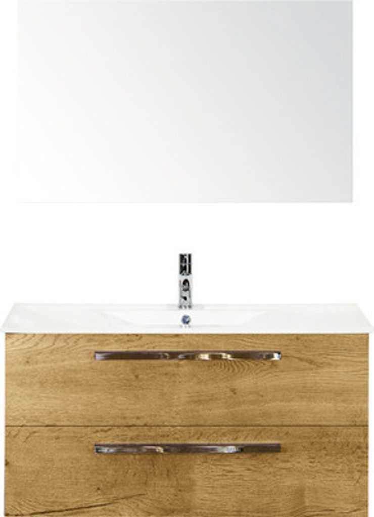 Badmöbel-Set Sanox Seville BxHxT 101 x 170 x 46 cm Frontfarbe eiche natur mit Waschtisch Keramik weiß und Keramik-Wascht
