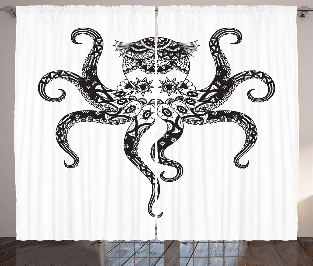 Rideau pour Grand Salon, Décoration Murale Pieuvre Bohème 280x225 cm