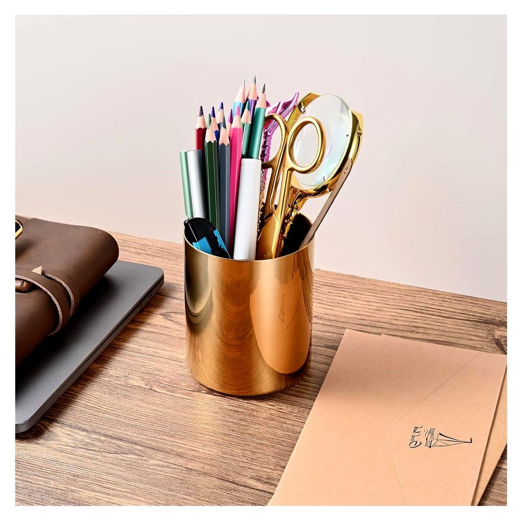 1 Stück runder goldfarbener Edelstahl-Stifthalter minimalistischer Schreibtisch-Aufbewahrungsständer aus Metall für Make-up-Pinsel