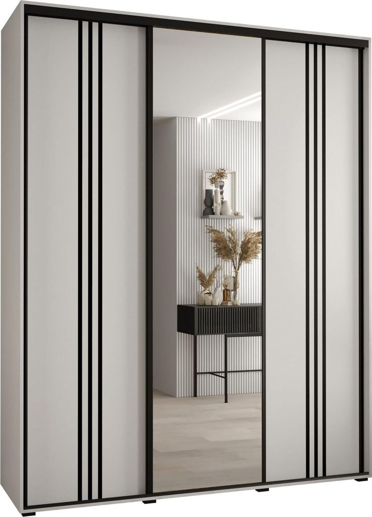 MEBLE KRYSPOL Cannes 7 Schrank mit 3 Schiebetüren - 205,2x190x60 cm - Weiß Weiß Schwarz