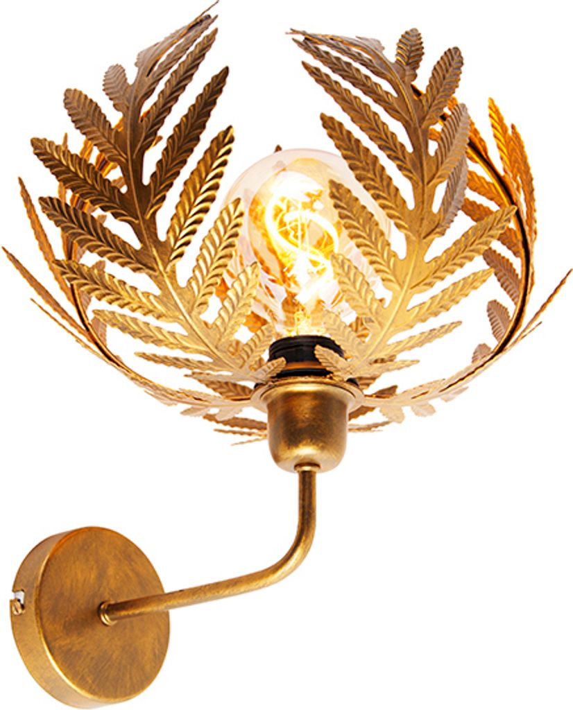 QAZQA - Landhaus I Vintage Vintage Wandleuchte Gold I Messing - Botanica I Wohnzimmer I Schlafzimmer - Stahl Organisch - LED geeignet E27