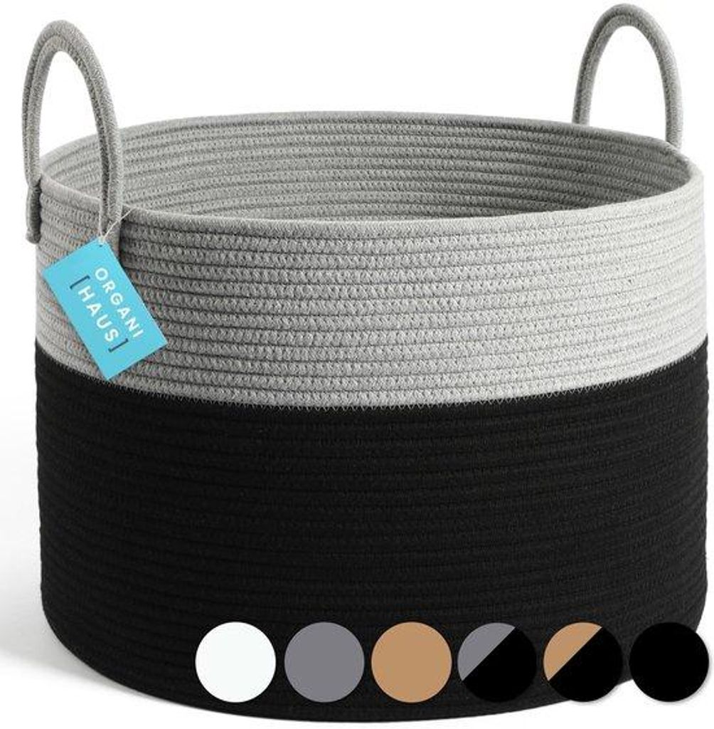 Gewebte Kinderwasmand, Schwarz/Grau, 50x33cm, mit Handgriffen