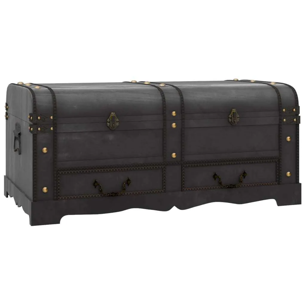Coffre de rangement bois Noir Large avec couvercle et poignées de transport