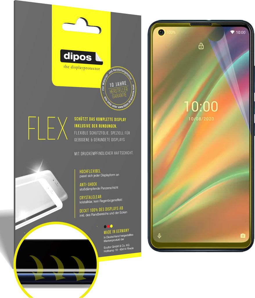 2x Schutzfolie für Wiko View5 Plus Folie, 100% Displayabdeckung, dipos Flex