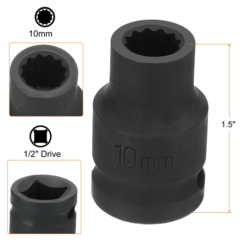 12-Kant 1/2 Zoll Antrieb Schlag Stecknuss, 10mm Metrisch Zw?lfkant-Steckschlš¹ssel Einsatz Adapter CR-V Flache Schlagschraubnuss Mutterschlš¹ss...