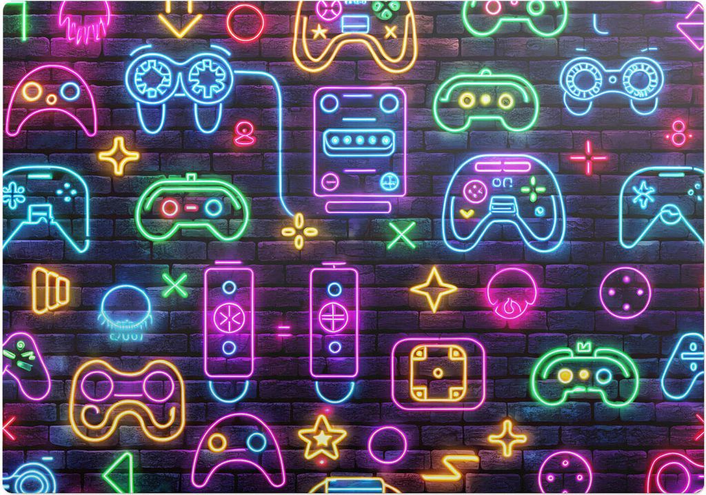 Neon-Gamecontroller – Bodenschutzmatte – Rutschfest – Schutzmatte für Büro – Vinylmatte – Stuhlunterlage – 100 x 100 cm