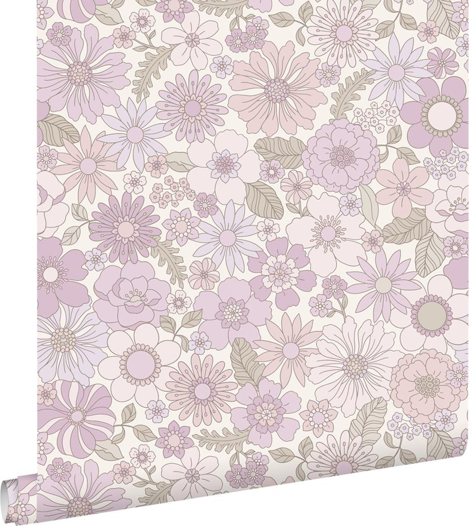 ESTAhome Tapete Retro Blumen Helllila 50 x 900 cm