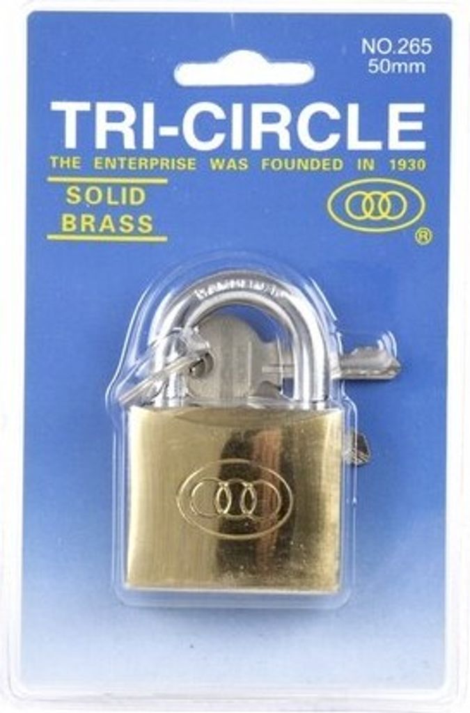 Tri -Circle Padlock 50mm -Messing, 3 Tasten, 50 -mm -Halterung, goldfarben