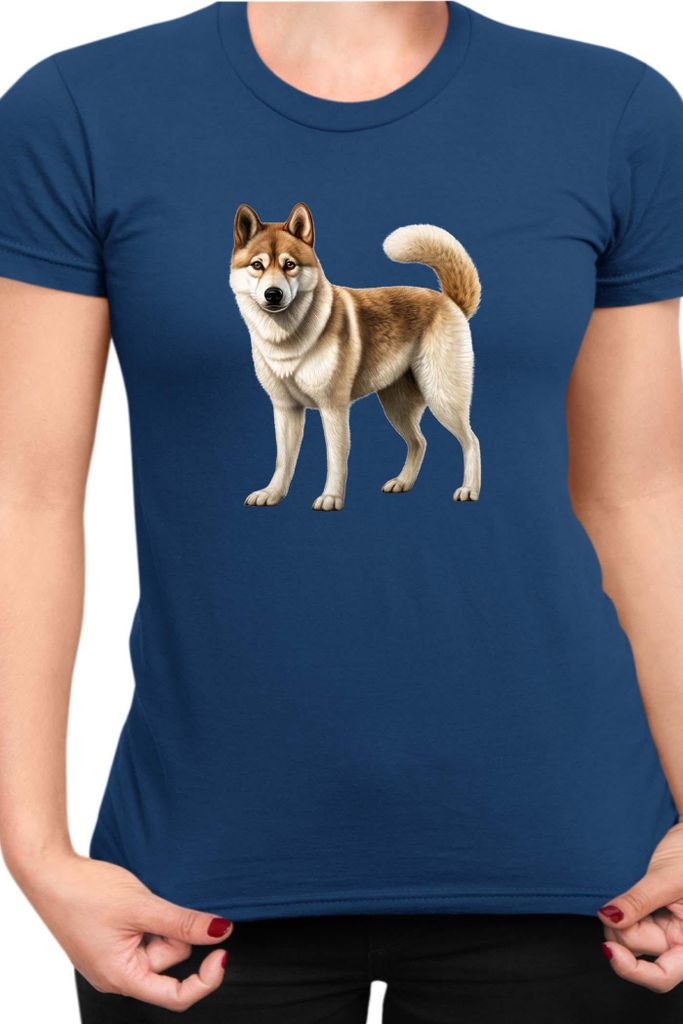 Damen T-Shirt Dogs Breeds Akita Dog Breed 005, Lady L / Dunkelblau