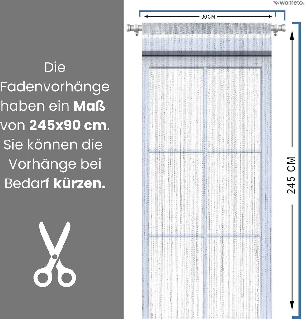 wometo Faden-Vorhang Glitzer-Vorhang 90x245 - silber-silber Produktbild 2