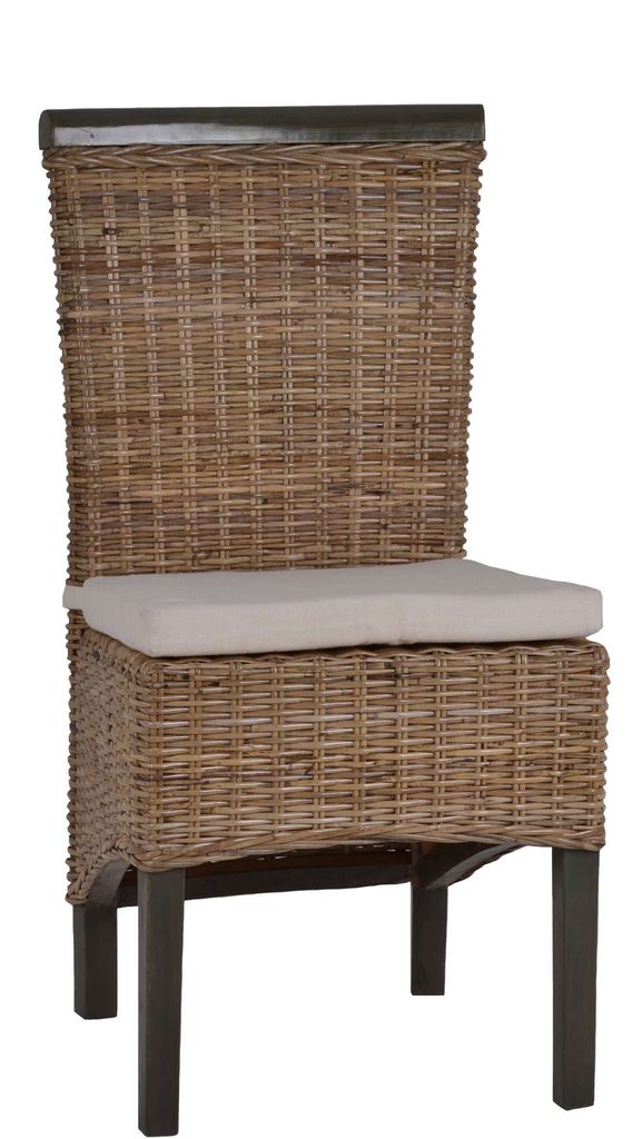 MiaMöbel Esszimmerstuhl Rattan 47x98x57 cm Landhausstil Kubu Rattan (Koboo grey) Mahagoni Grau