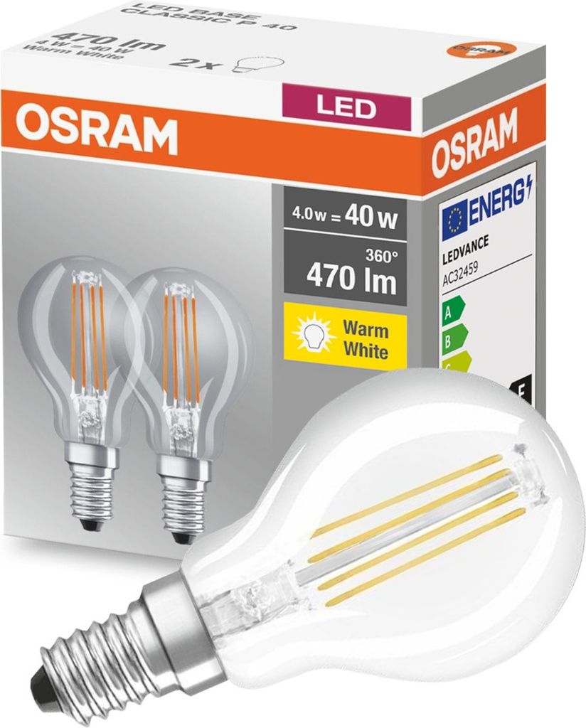 2 x Osram LED Filament Leuchtmittel Tropfen 4W = 40W E14 Produktbild 