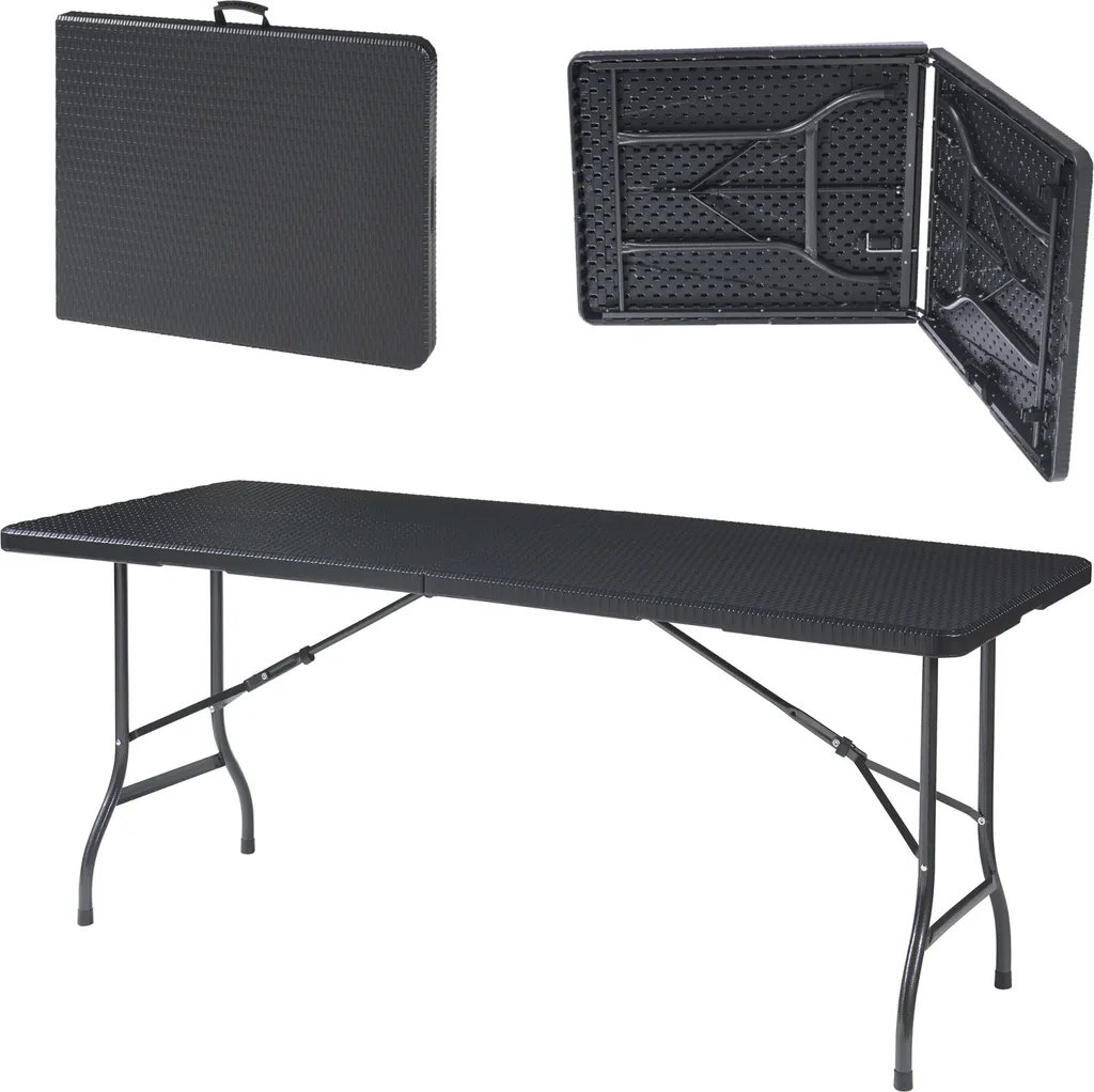 Table de buffet pliable 180 cm pour fêtes et événements extérieur noir