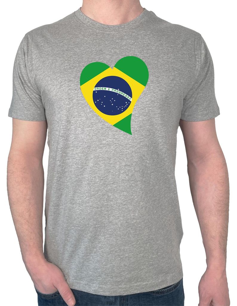 Huuraa Herren T-Shirt Brasilien Flagge Herz XXL Sport Grey Bio Baumwolle Fairtrade Herrenshirt Geschenkidee