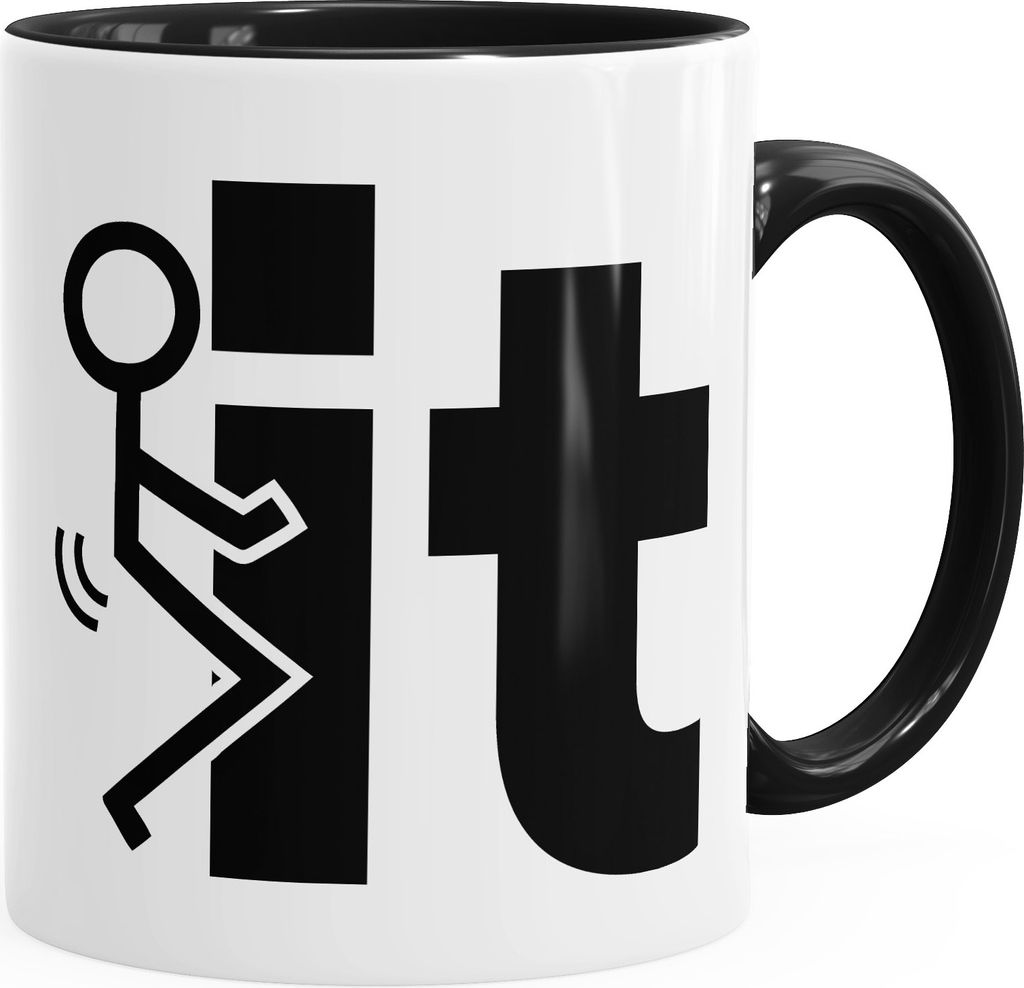 Tasse Fuck it Strichmännchen Fun Scheiß drauf mit großem Henkel MoonWorks schwarz unisize