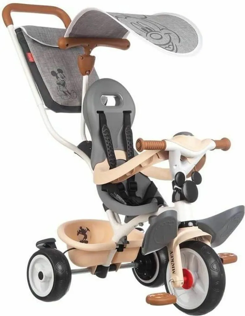 Tricycle Smoby Mickey avec ceinture de sécurité et roues silencieuses 15m+