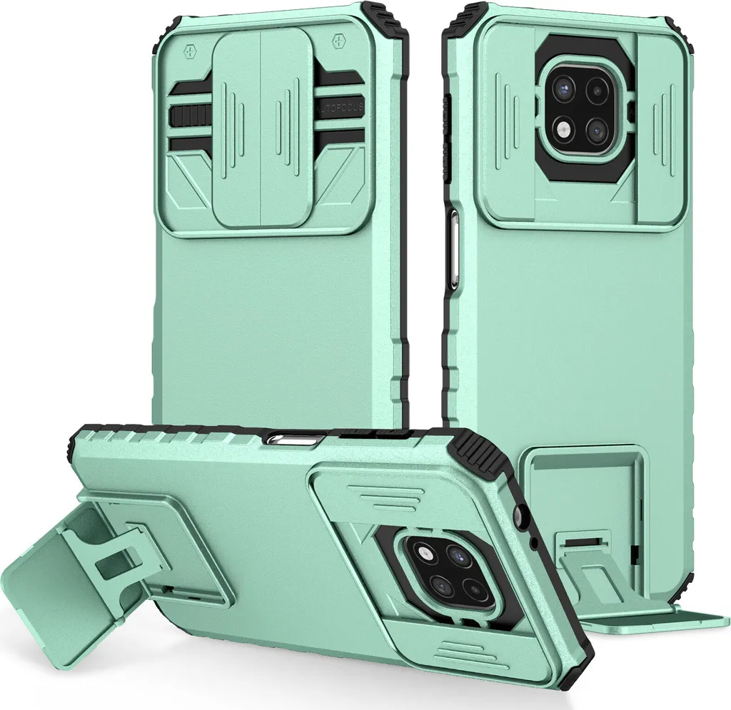 Custodia per Motorola Moto G Power 2021 a doppio strato robusta, protezione militare con kickstand e protezione scorrevole della fotocamera Turchese