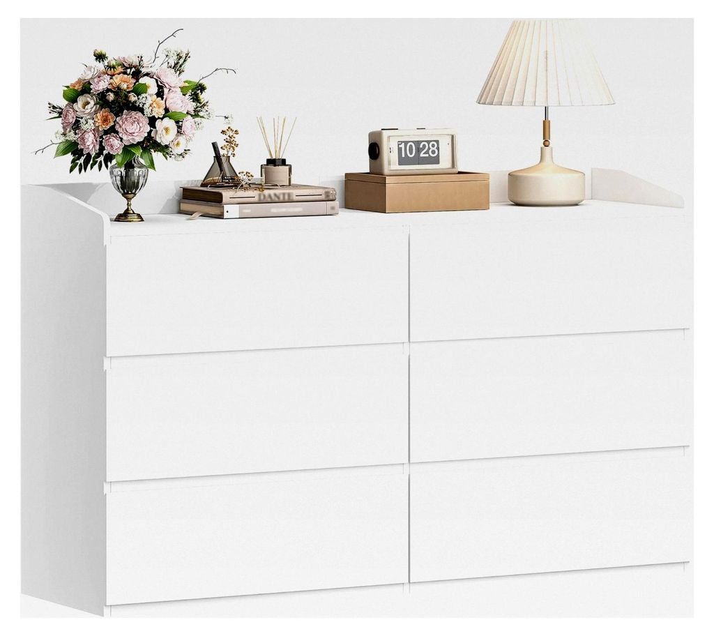 Kommode 138 cm mit 6 Schubladen, Seitenschrank mit Arbeitsfläche, Spind mit Oberem Geländer, geeignet für Wohnzimmer und Schlafzimmer, 40 x 138 ...