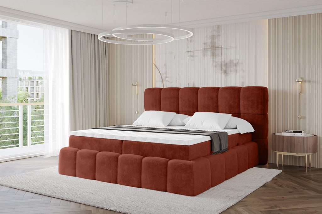ALTDECOR Boxspringbett mit Matratze und Lattenrost, Topper, Polsterbett mit Bettkasten, Bett mit Stauraum H4-Matratze, Doppelbett, Boxbett - AURI -...