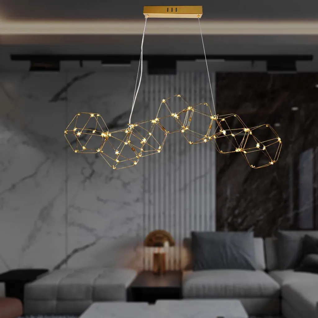 Lustre LED suspendu doré pour salon et salle à manger style contemporain - 6