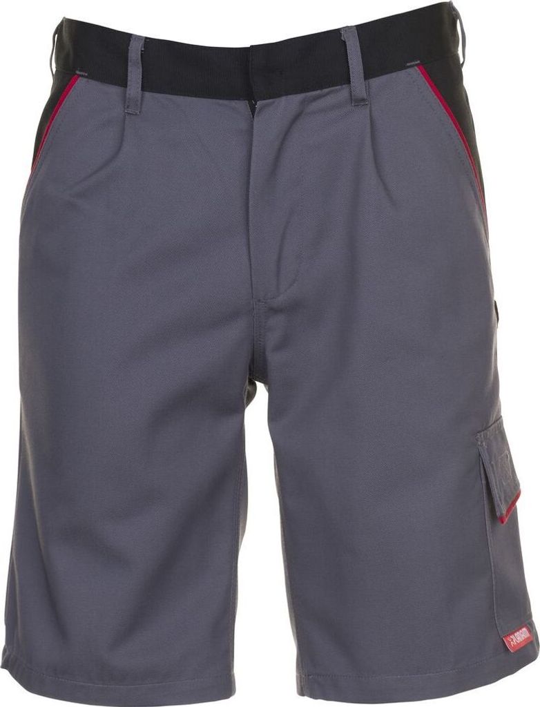 Planam korte broek, maat M, in de kleuren grijs/zwart/rood. Productafbeelding 