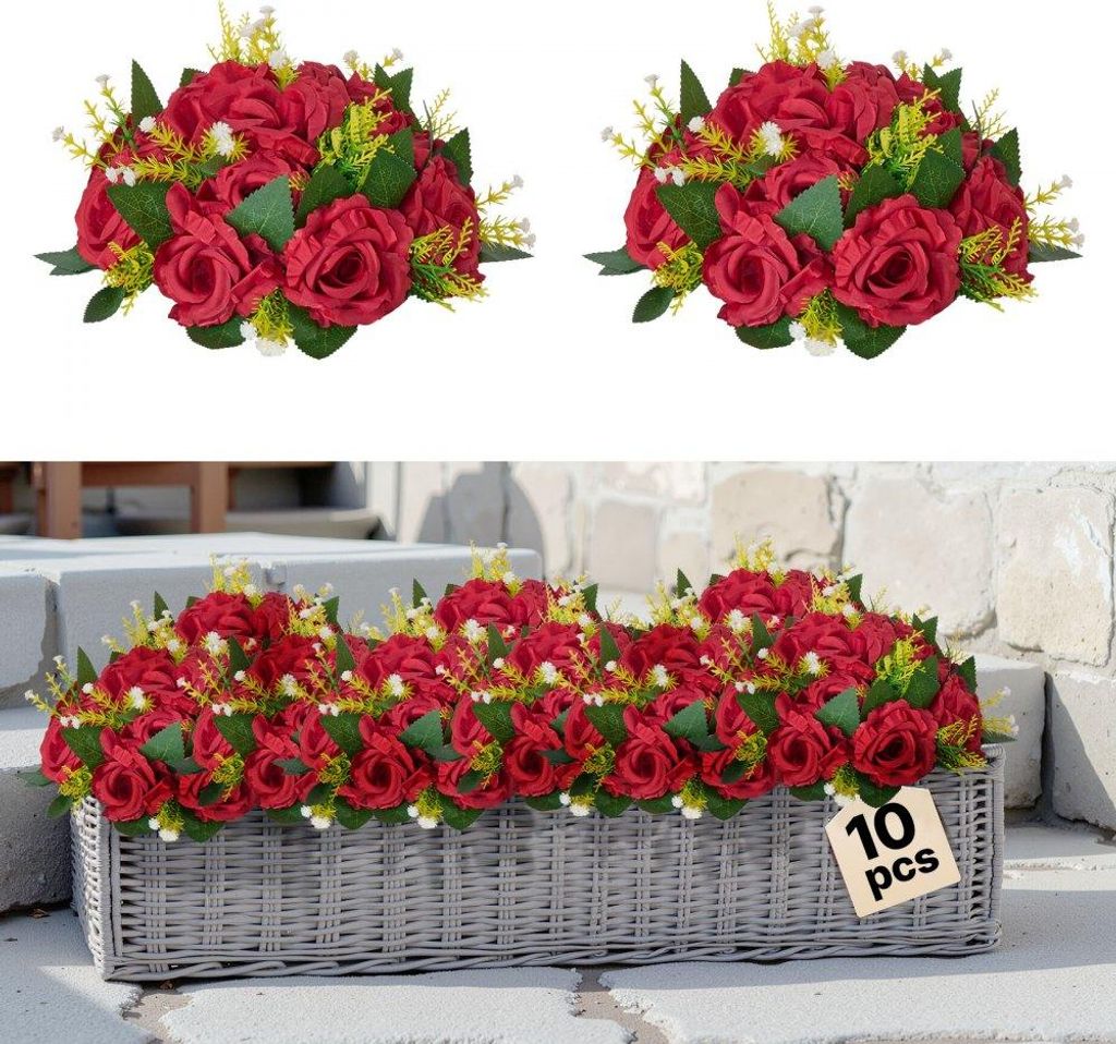 10er Pack Kunstblumen Blumenkugeln - Künstliches Blumenarrangement 24x24x12cm - Farbe Rot