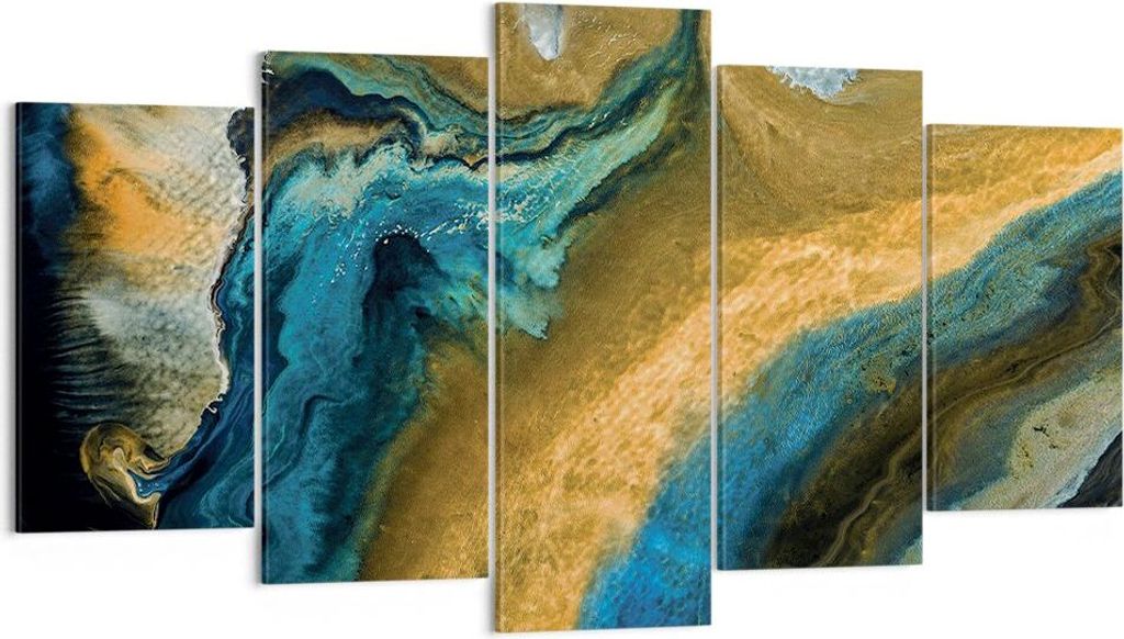 Bild auf Leinwand - Leinwandbild - 5 Teile - Abstraktion verschüttet Gold - 160x85cm - Wand Bild - Wanddeko - Wandbilder - Leinwanddruck - Bilder ...