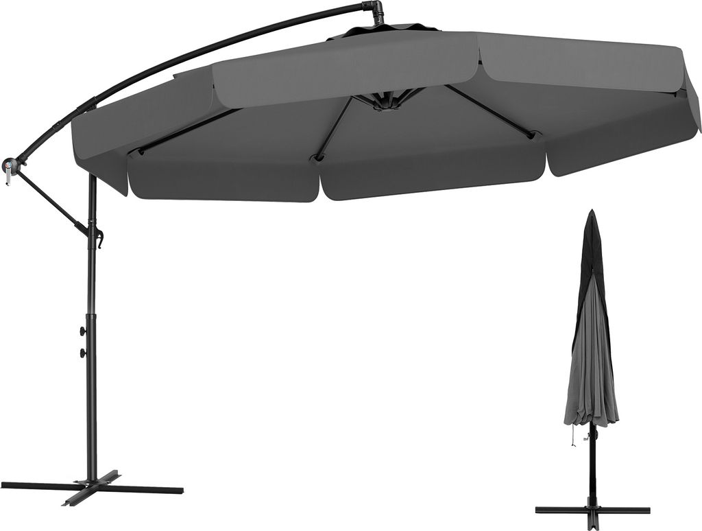 COSTWAY Sonnenschirm Ø300cm, Ampelschirm mit Volantm Schutzhülle, Gartenschirm mit 8 Streben & Kurbel, Marktschirm Neigungswinkel verstellbar Grau