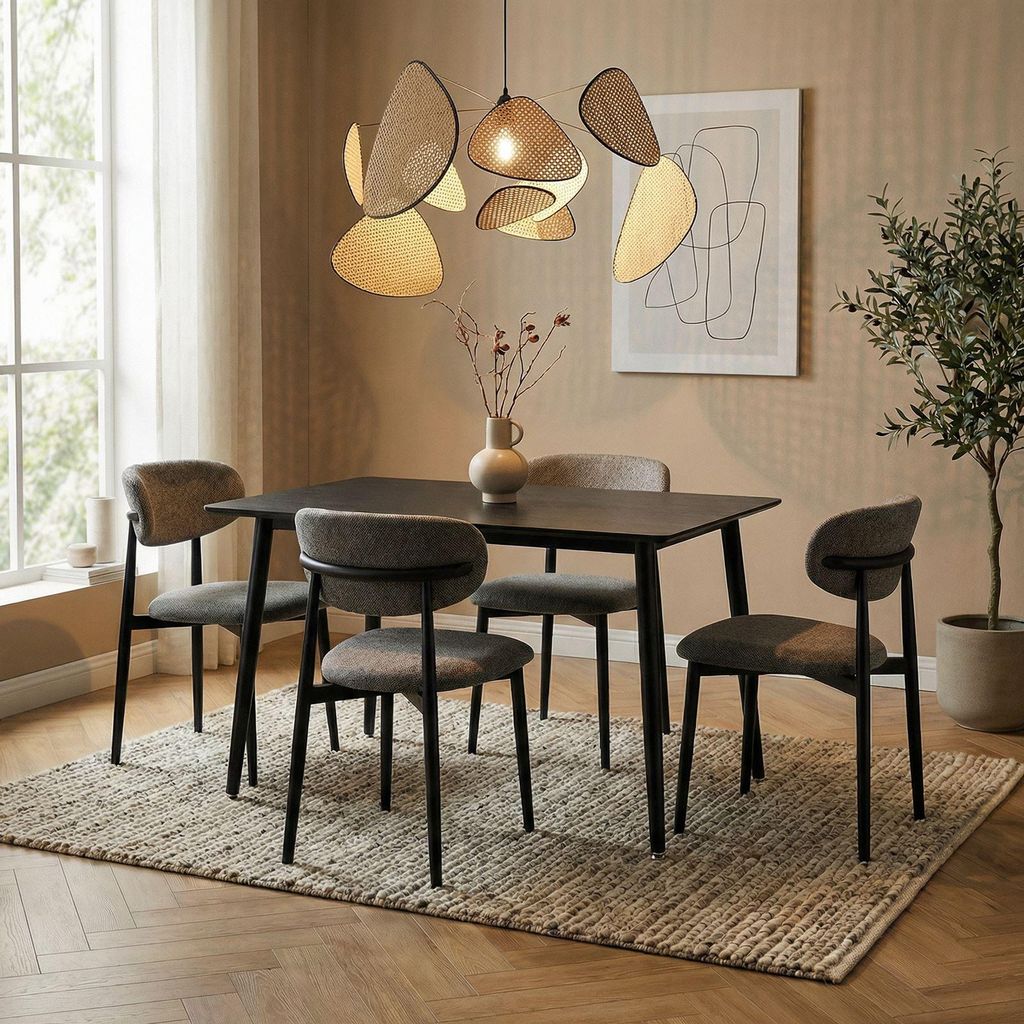 Essgruppe NORA/AZUL mit Tisch und 4 Stühlen, 120 x 80 cm, Schwarz/Grau - Esstisch mit abgerundeten Ecken und robustes Metallgestell, Tisch mit 4 g...