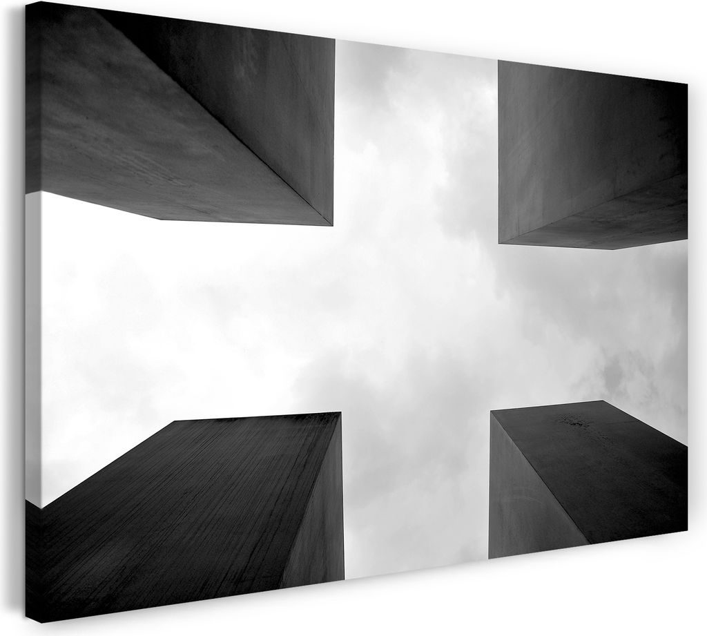 Leinwandbild (60x40cm): Abstrakt Architektur Hochhäuser von unten, echter Holz-Keilrahmen inkl. Aufhänger, handgefertigt in Deutschland