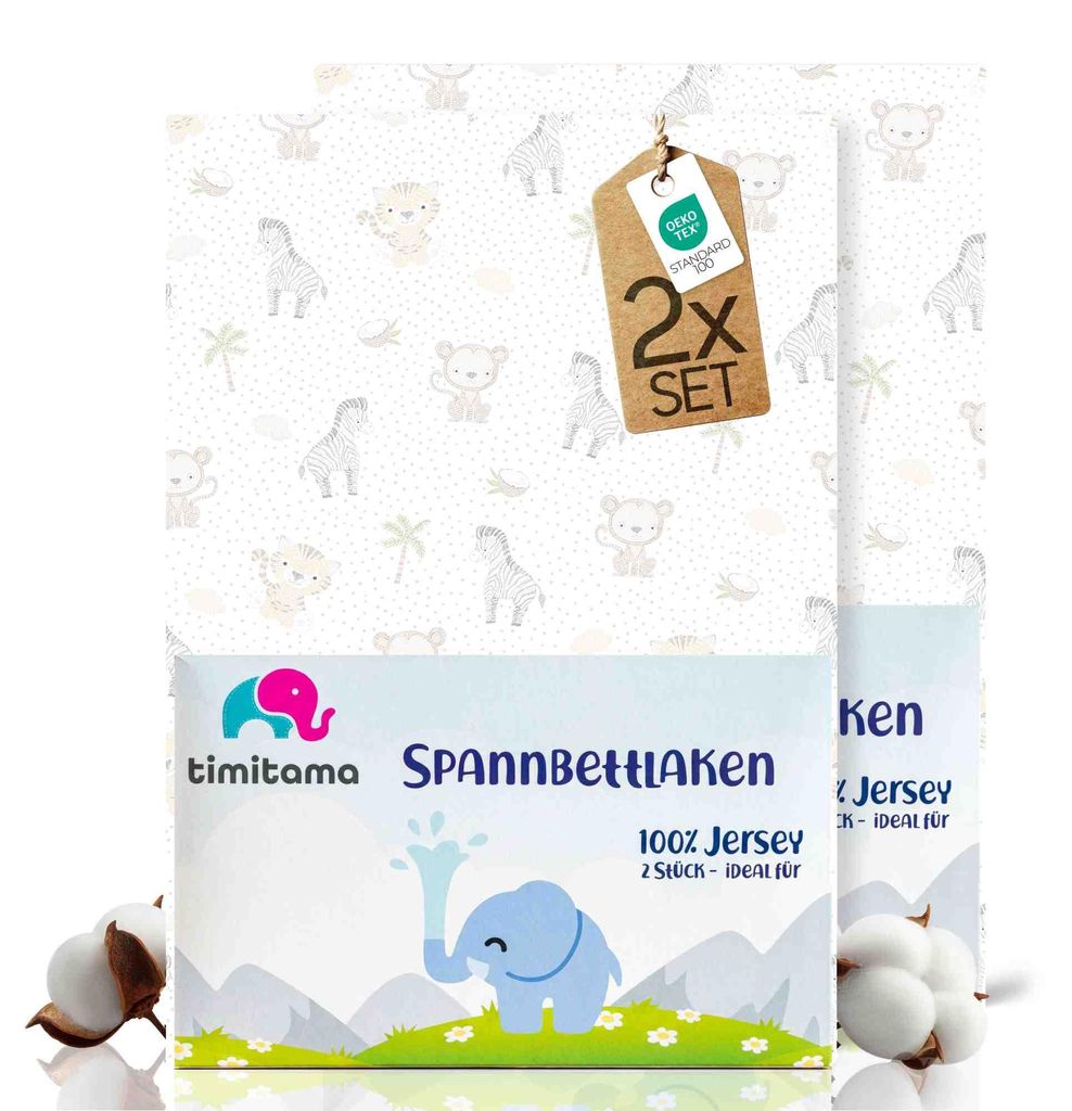 timitama Jersey Spannbettlaken 2er Set Baby Kinder 100% Produktbild 