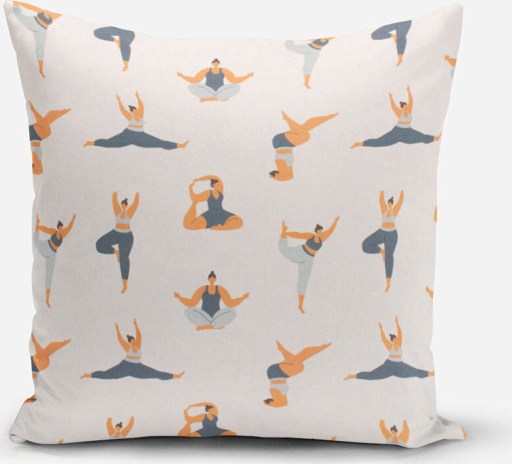 SCHÖNER LEBEN. Kissenhülle Body Positivity Yoga wollweiß blau Größe 70x70cm (HxB) 70x70cm (HxB) Größe