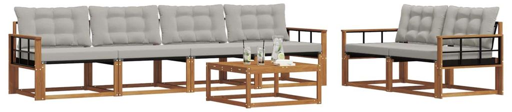 vidaXL Outdoor-Sofagarnitur mit Kissen 7 pcs Natürlich und Hellgrau