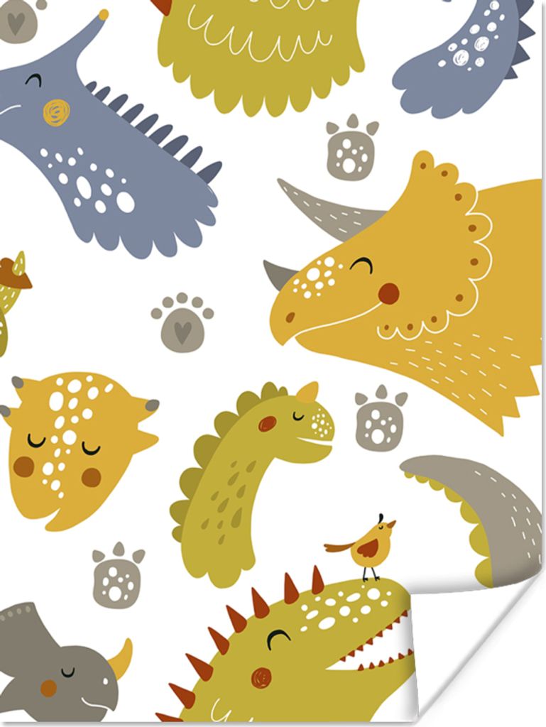 MuchoWow Poster Dinosaurier - Schnittmuster - Jungen - Dino - Kinder 90x120 cm - Wohnzimmer