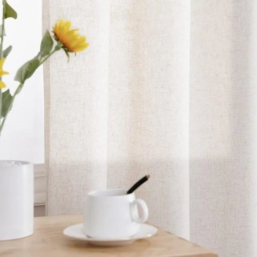 Rideaux de cuisine en lin - Protégez votre intimité - Lot de 2 Beige